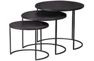 Hoorns Set tří tmavě hnědých kovových konferenčních stolků Jinny 41/48/55 cm