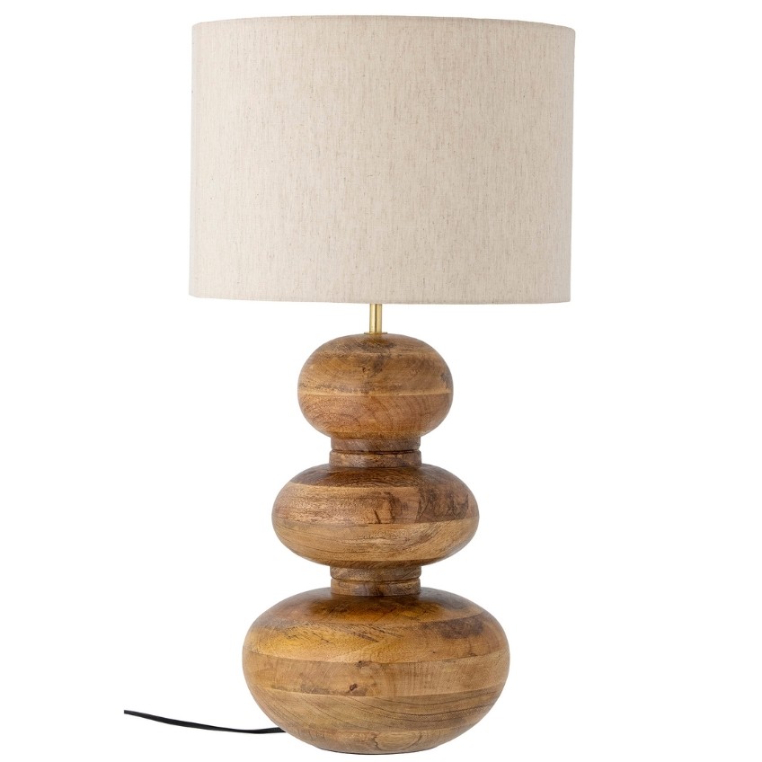 Dřevěná stolní lampa Bloomingville Diwa s bavlněným stínidlem