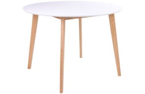 Nordic Living Bílý dřevěný kulatý jídelní stůl Vinay 105 cm s přírodní podnoží