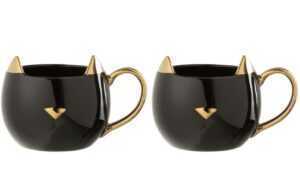 Set dvou černo zlatých keramických hrnků J-line Kitty 400 ml