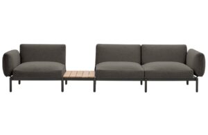 Šedá třímístná zahradní pohovka se stolkem Kave Home Sorells 341 cm