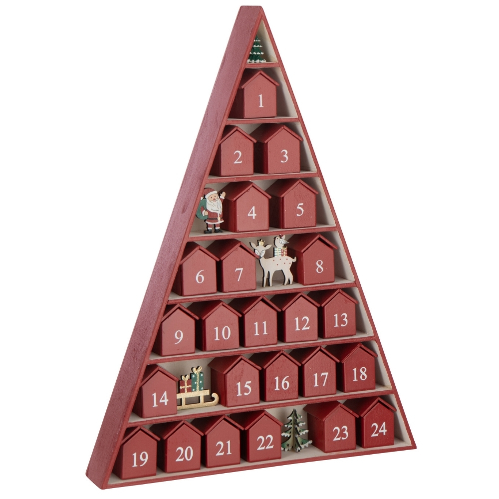 J-line Červený dřevěný adventní kalendář Garry