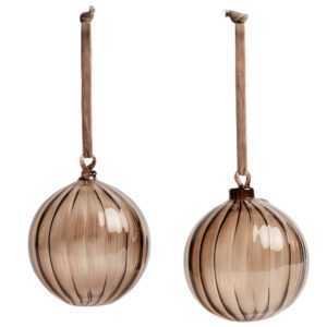 Kave Home Set dvou hnědých skleněných vánočních ozdob Oranel 10 cm