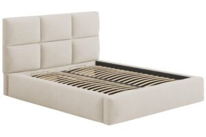 Windsor & Co Béžová sametová dvoulůžková postel Libera 180 x 200 cm s úložným prostorem