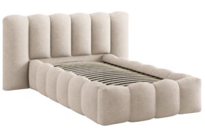 Micadoni Béžová bouclé postel Lupine 90 x 200 cm s úložným prostorem