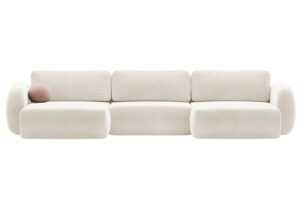 Maison Heritage Krémově bílá sametová rozkládací pohovka Kora 362 cm