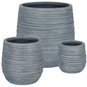 Bizzotto Šedý set tří keramických zahradních květináčů Strips Ø22/32/44 cm