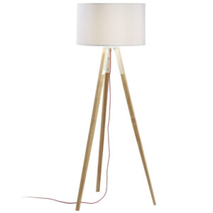 Kave Home Bílá bavlněná stojací lampa Iguazu 157 cm s borovicovou podstavou