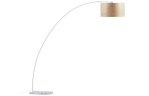 Kave Home Bílá kovová stojací lampa s mramorem a jasanovým stínidlem Juhe