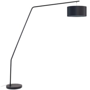 Kave Home Černá kovová stojací lampa s bavlněným stínidlem Ciana 222cm