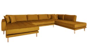 Nordic Living Hořčicově žlutá sametová rohová pohovka Limo 370 cm