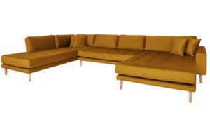Nordic Living Hořčicově žlutá sametová rohová pohovka Limo 370 cm