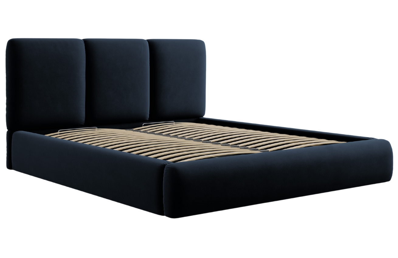 Windsor & Co Tmavě modrá sametová dvoulůžková postel Horizon 200 x 200 cm s úložným prostorem