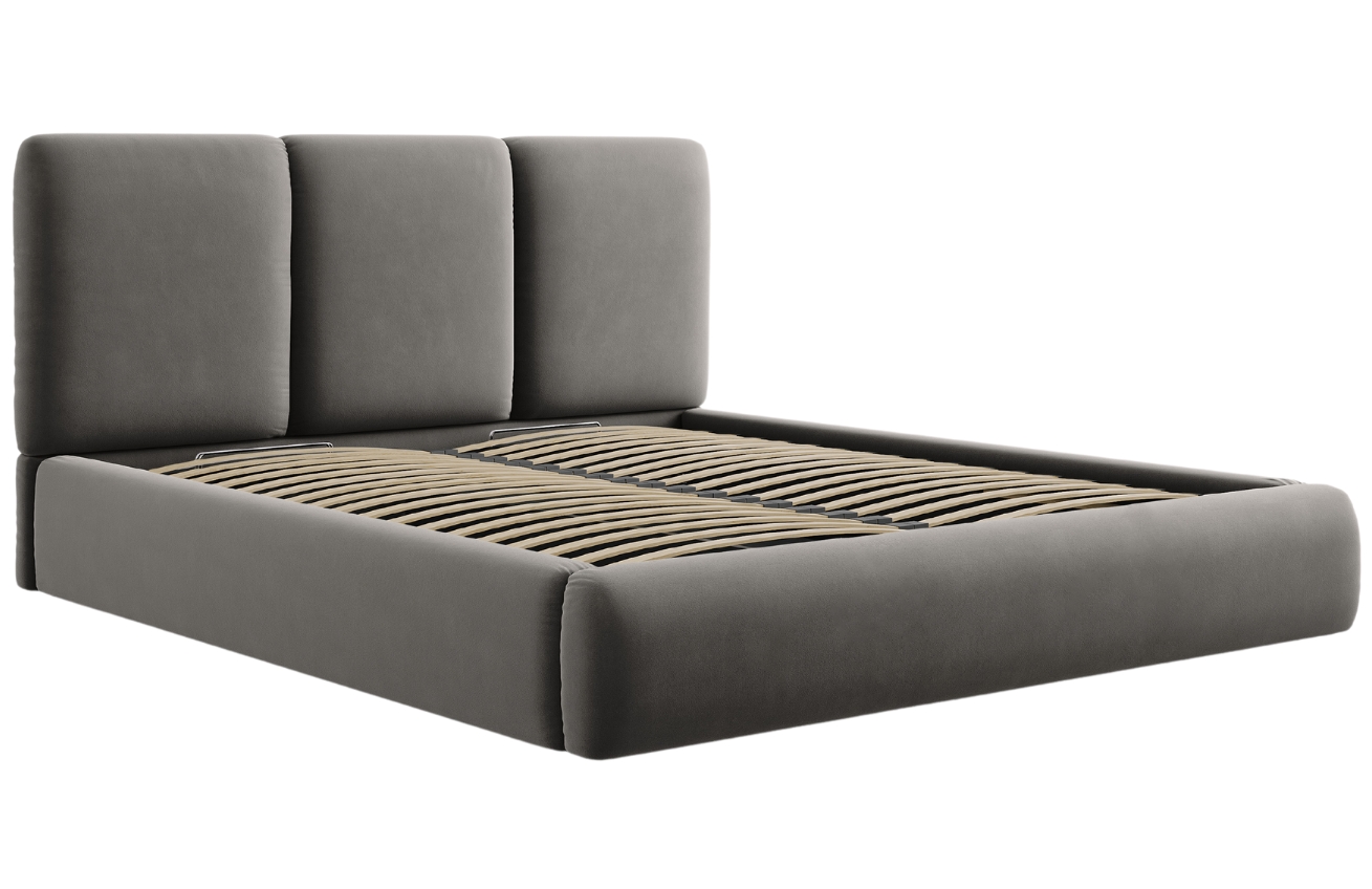 Windsor & Co Světle šedá sametová dvoulůžková postel Horizon 200 x 200 cm s úložným prostorem
