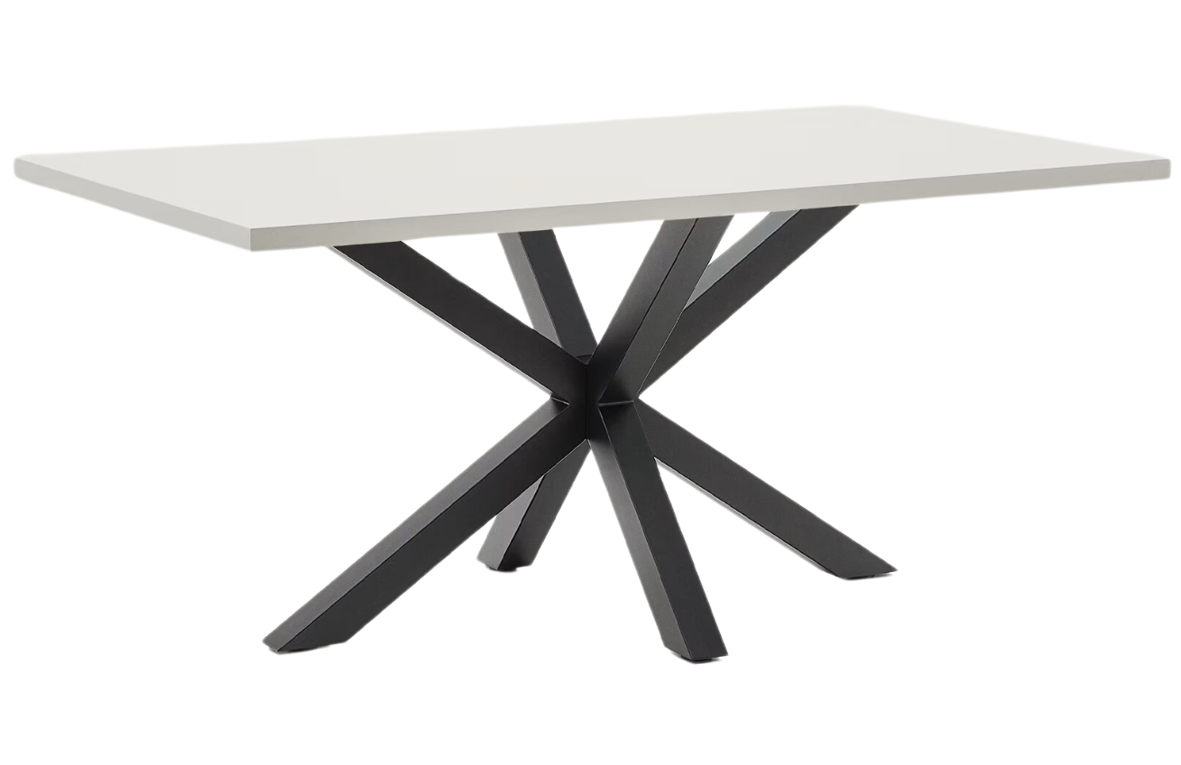 Kave Home Bílý jídelní stůl Argo 160 x 100 cm s černou kovovou podnoží