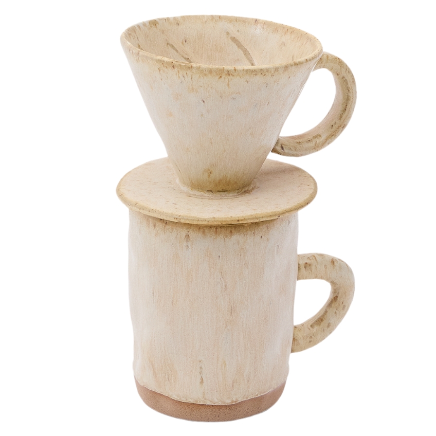 Béžový keramický hrnek a dripper Kave Home Zunel