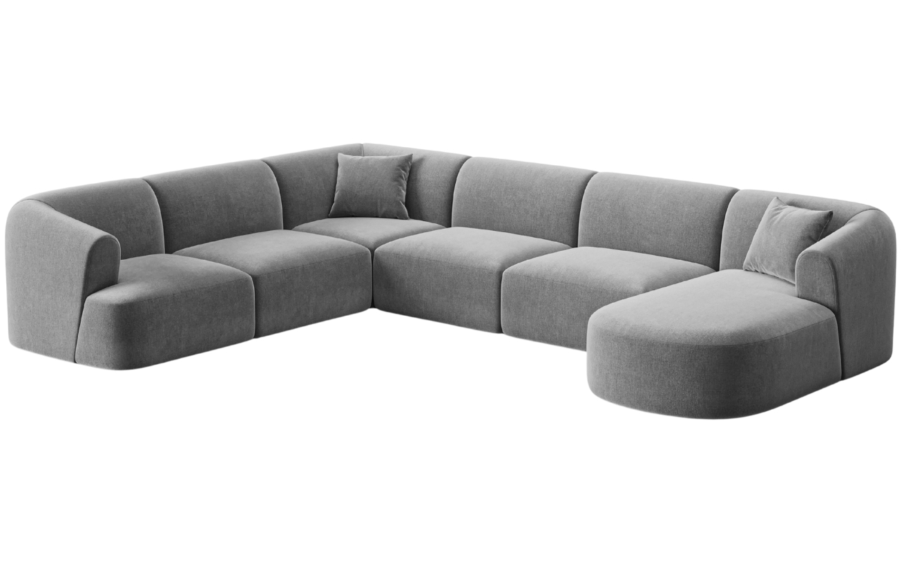 Cosmopolitan Design Šedá sametová rohová pohovka Campi 330 cm