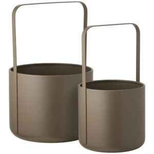 Nordic Living Set dvou hnědých kovových květináčů Zyra Ø 19/25 cm