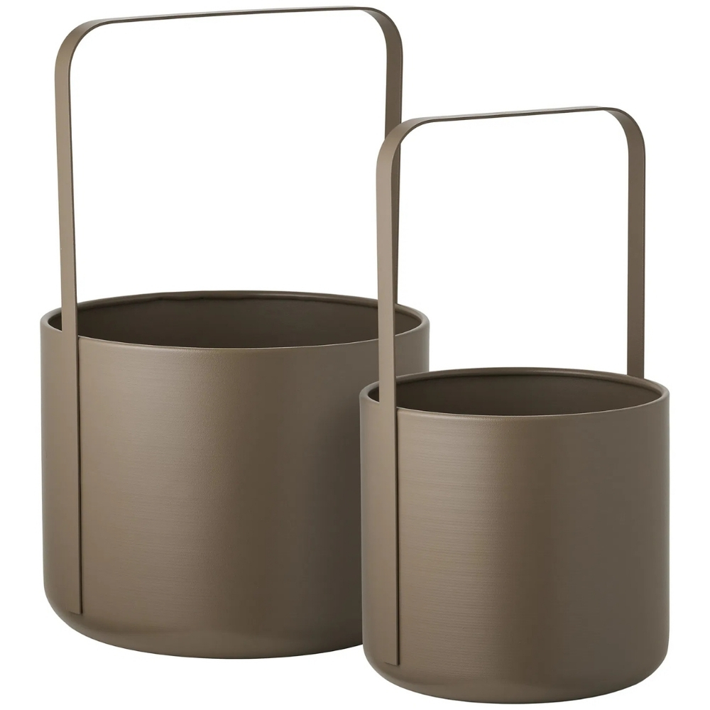 Nordic Living Set dvou hnědých kovových květináčů Zyra Ø 19/25 cm