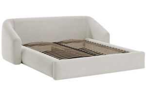 Cosmopolitan Design Světle béžová sametová dvoulůžková postel Campi 180 x 200 cm s úložným prostorem