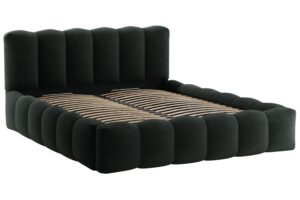 Micadoni Černá bouclé dvoulůžková postel Lupine 180 x 200 cm s úložným prostorem