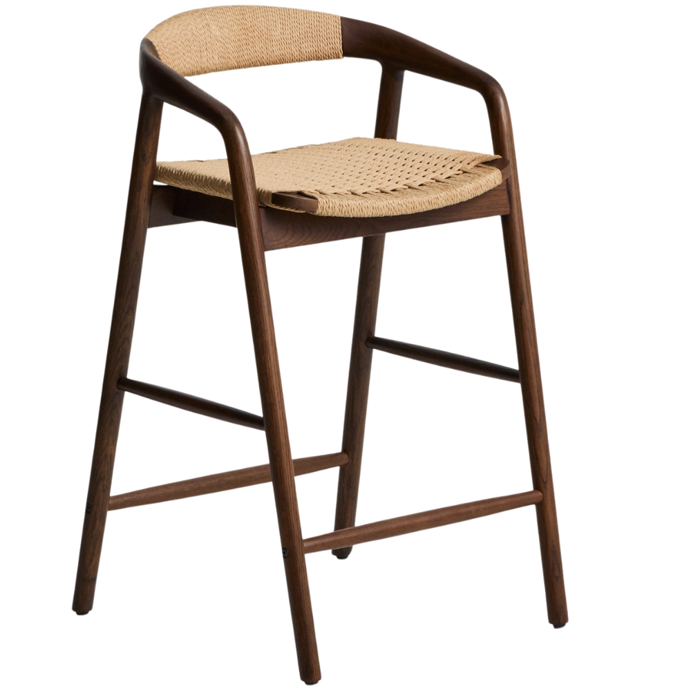 Kave Home Ořechová barová židle Derile 65 cm s výpletem