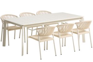 Kave Home Krémový zahradní set stolu Brela a šesti židlí Livadia