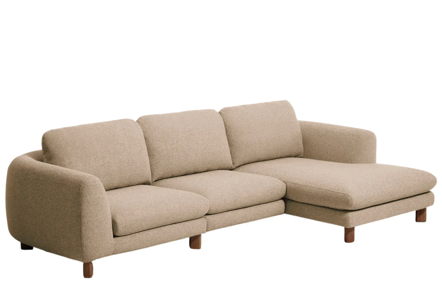 Kave Home Hnědá čalouněná rohová pohovka Vera 322 cm s ořechovou podnoží