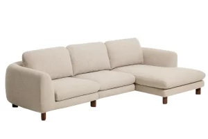 Kave Home Béžová čalouněná rohová pohovka Vera 322 cm s ořechovou podnoží