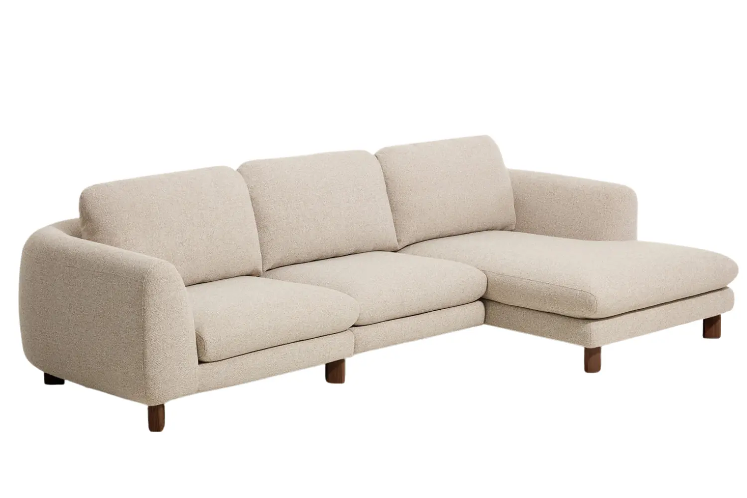 Kave Home Béžová čalouněná rohová pohovka Vera 322 cm s ořechovou podnoží