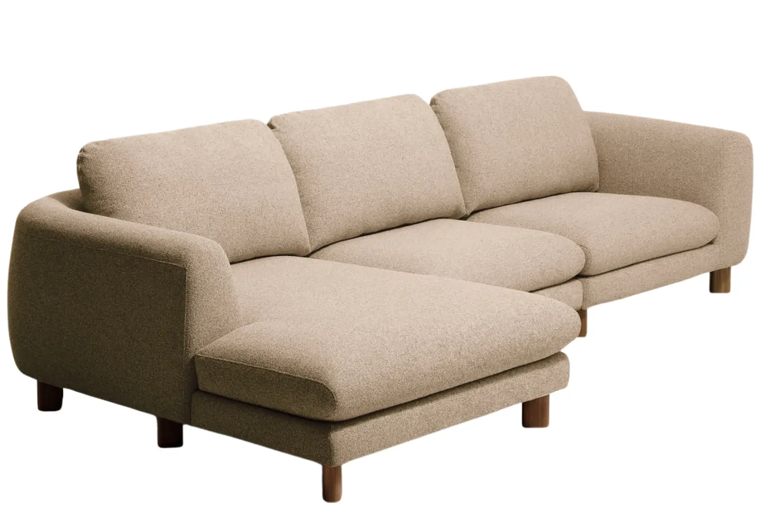Kave Home Hnědá čalouněná rohová pohovka Vera 322 cm s ořechovou podnoží