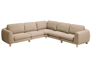 Kave Home Hnědá čalouněná rohová pohovka Vera 330 cm s dubovou podnoží
