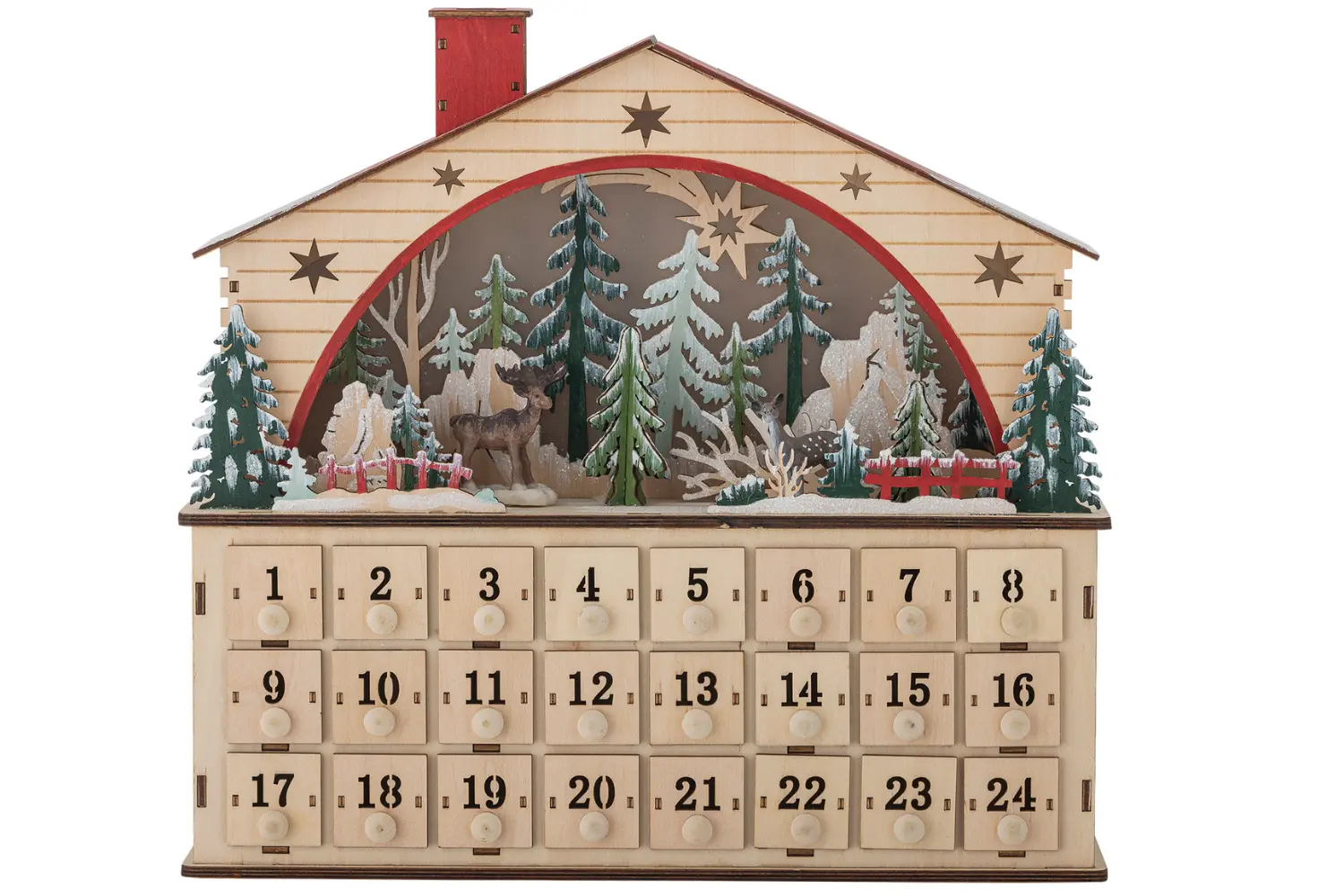 Bloomingville Dřevěný adventní kalendář Melvin s LED světlem