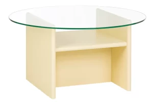 noo.ma Žlutý konferenční stolek Tovo ⌀85 cm se skleněnou deskou