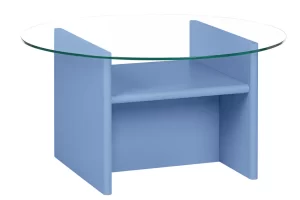 noo.ma Modrý konferenční stolek Tovo ⌀85 cm se skleněnou deskou